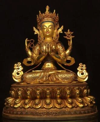 49CM Old Chinese Bronze Gilding Statue Buddha CK586