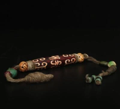 34G Old Chinese Carved Nephrite Tibet Agate Dzi Tianzhu Beads