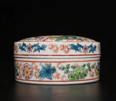 Kangxi Signed Antique Chinese Famille Rose Box W/dragon
