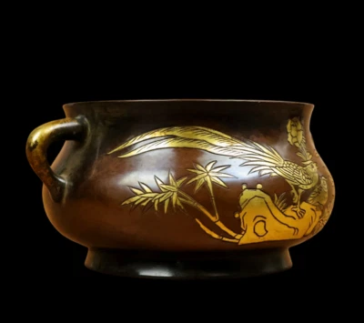 Zhuanggubaocang Signed Chinese Red Copper Handmade Incense Burner w/ear N3851