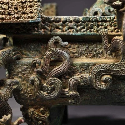 30CM Old Chinese Bronze Statue Zun w/dragon N4261