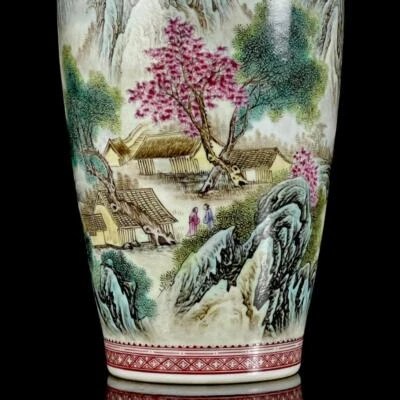 38CM Zhang Zhitang Signed Old Chinese Famille Rose Vase Vase W/landscape Q134