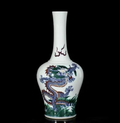 Pair Yongzheng Signed Old Chinese Doucai Vase W/dragon N3188