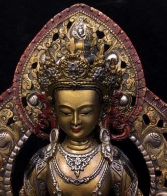 32CM Old Chinese Bronze Gilding Statue Buddha CK210