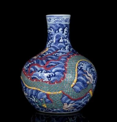 29CM Xuande Signed Old Chinese Wucai Vase W/dragon N3336