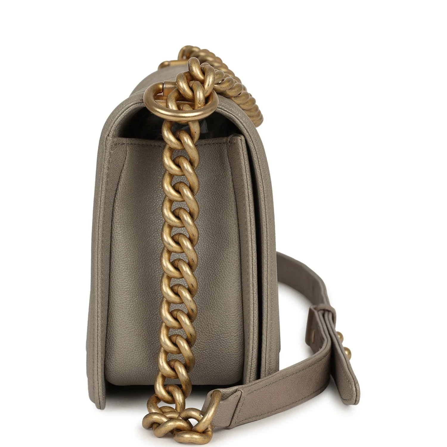 Chanel Medium Boy Bag Grey Caviar Antique Gold Hardware