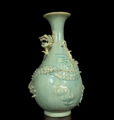 32.5CM Old Chinese Ru Yao Ru Kiln Vase w/dragon CK546