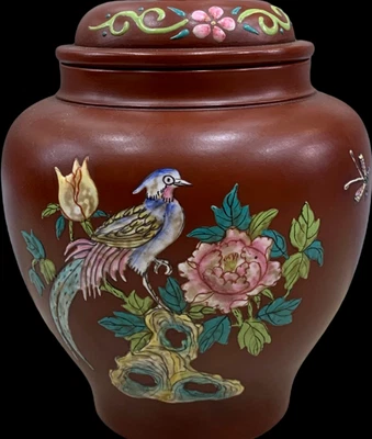Guangxu Signed Old Chinese Handmade Yixing Zisha Tea Caddy w/flower N4268