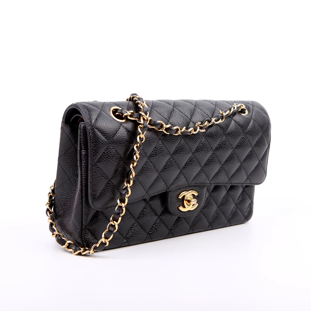 CHANEL Classic Flap Medium Caviar 27M Black/Gold