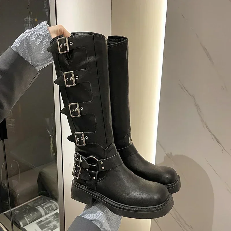 Woman Boots Knee High Platform Elegant Low Heel Trend Punk Gothic New Rock Footwear