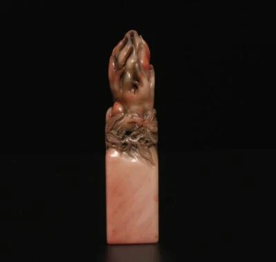 Signed Old Chinese Shoushan Stone Seal Stamp Statue w/Buddha’ hand180g