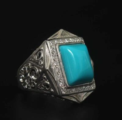 11G Fine Chinese Tibet Silver Ring Inlay With Turquoise