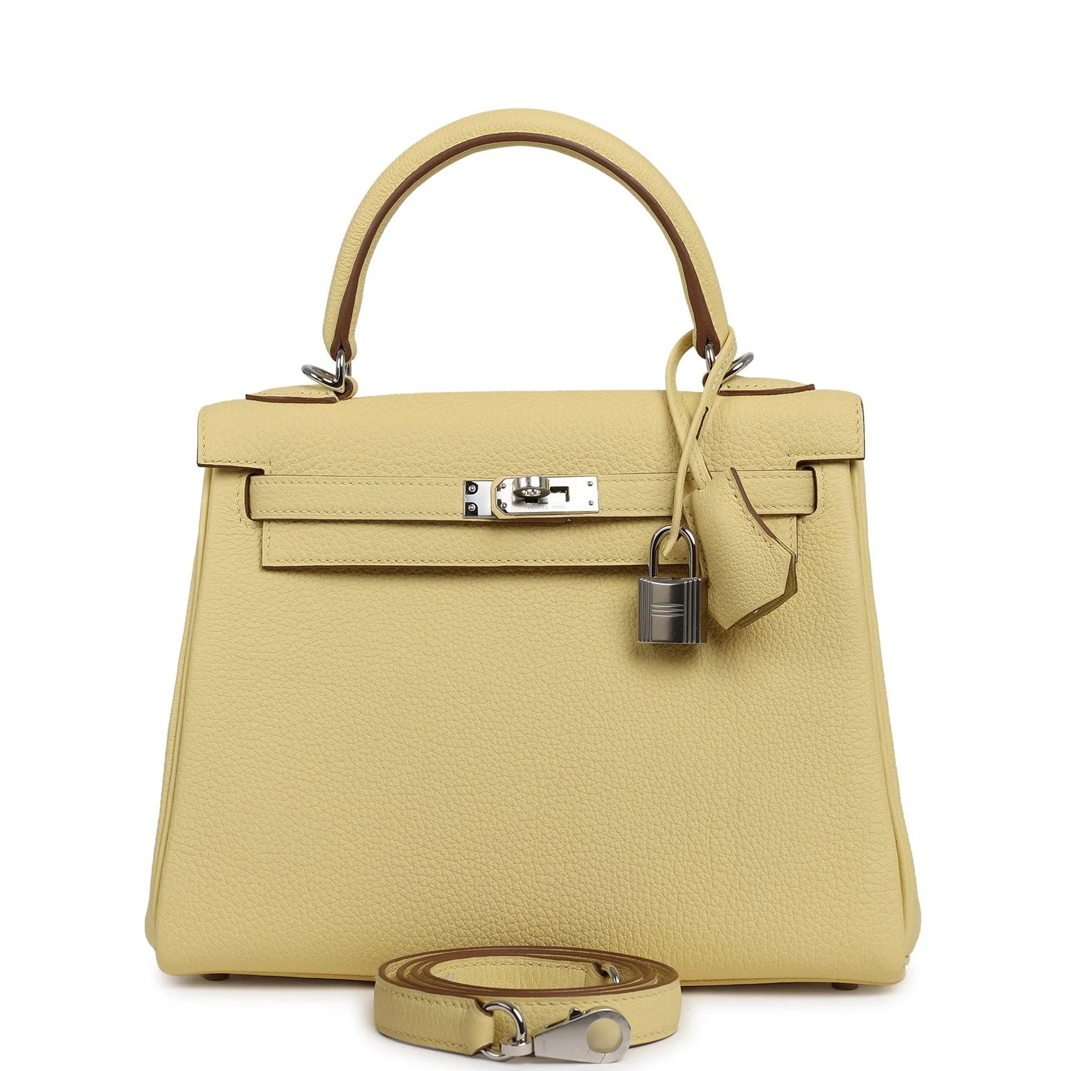 HERMÈS Kelly Retourne 25 Jaune Poussin Togo Palladium Hardware