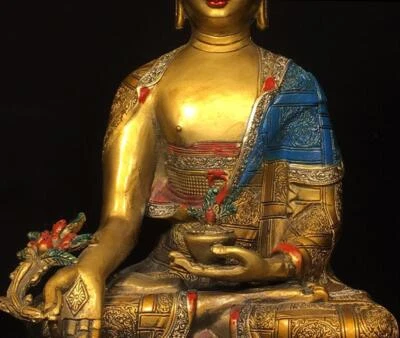 28CM Old Chinese Bronze Gilding Statue Buddha Q115