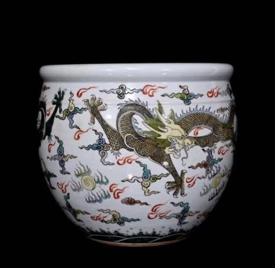 Kangxi Signed Old Chinese Famille Rose Jar Pot W/ dragon