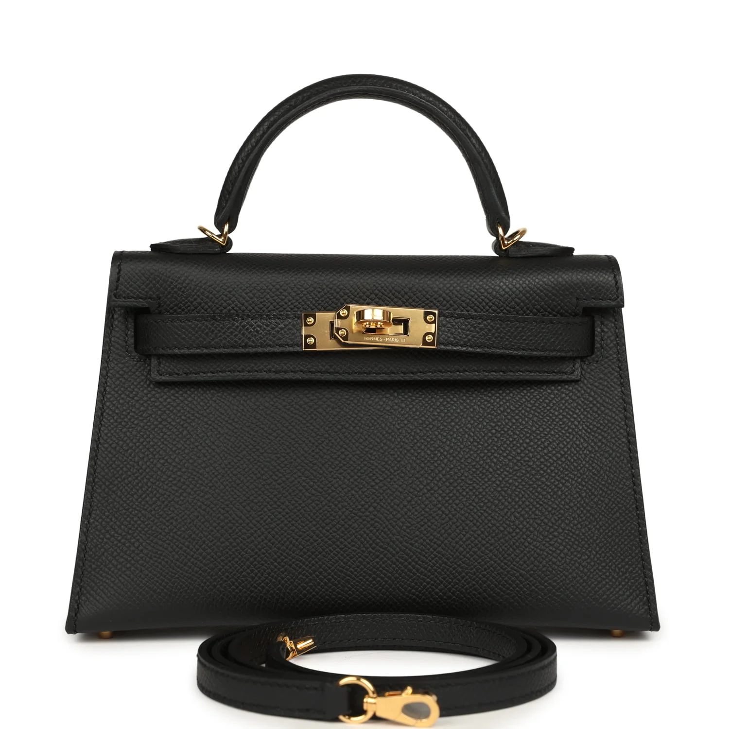Hermes Kelly Sellier 20 Black Epsom Gold Hardware