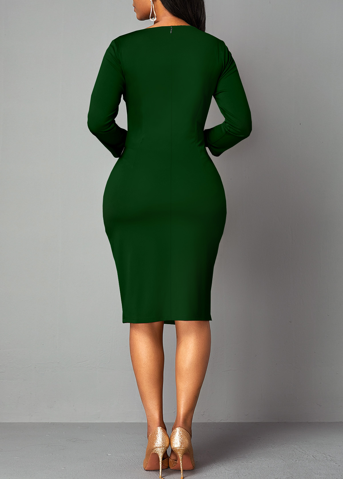 Side Slit Plaid 3/4 Sleeve Bodycon Dress
