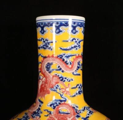 40CM Qianlong Signed Old Chinese Blue and White Vase W/dragon N1534