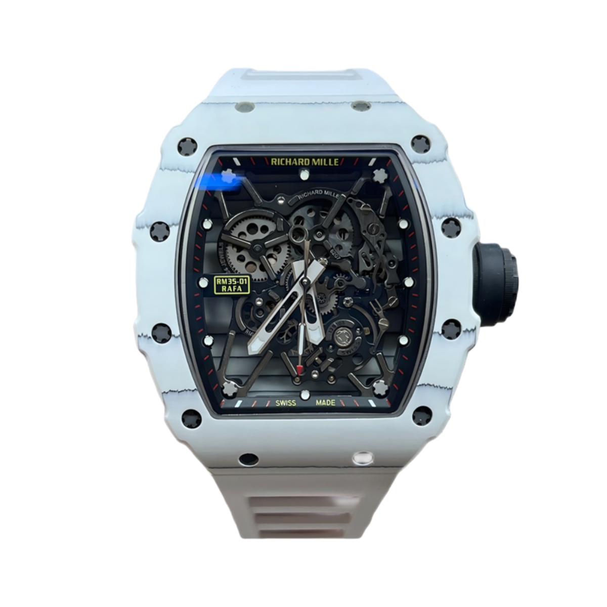 【7A Quality】Best Replica RICHARD MILLE RM35-01 White Carbon Skeleton Dial Watch