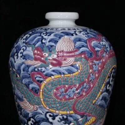 31CM Xuande Signed Old Chinese Wucai Vase W/ dragon N230