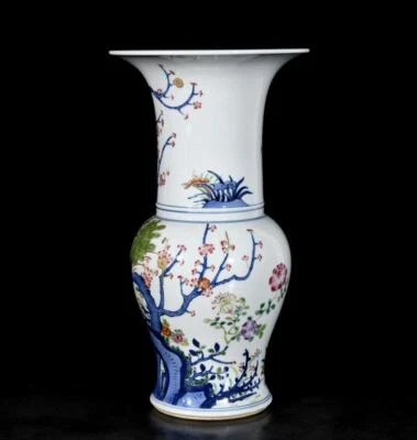 36CM Yongzheng Singed Old Chinese Doucai Vase W/peacock N3337