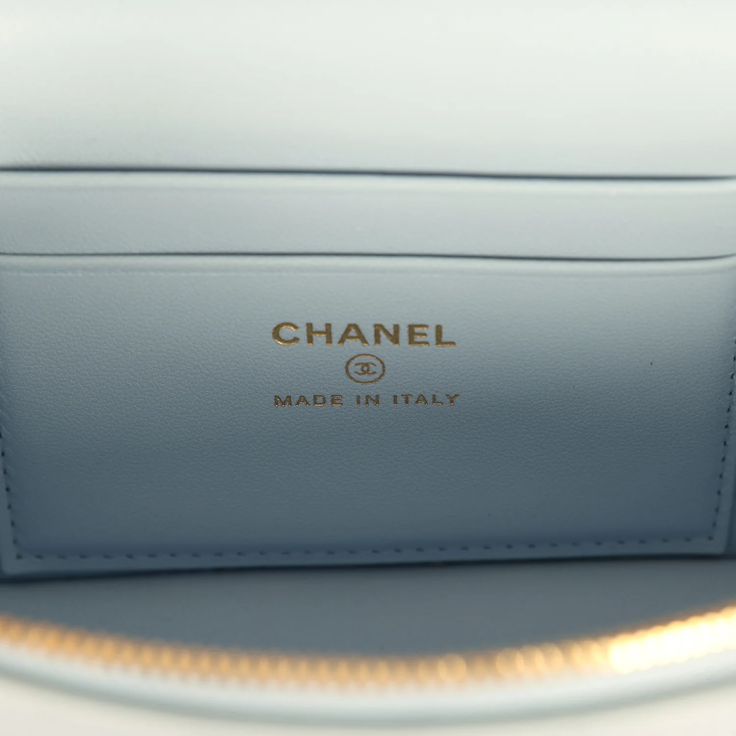 Chanel Top Handle Long Vanity Case with Chain Light Blue Croc Embossed Calfskin Gold Hardware