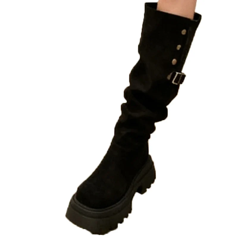 High Heels Women High Boots Fashion Dress Chunky Shoes Suede Designer Luxury Boots