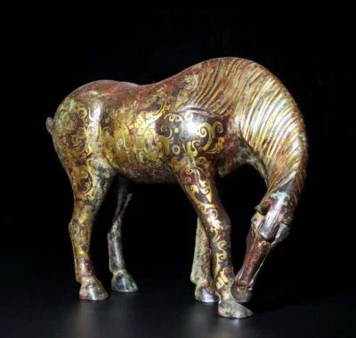 28CM Old Chinese Bronze Gilding Statue w/horse N1771