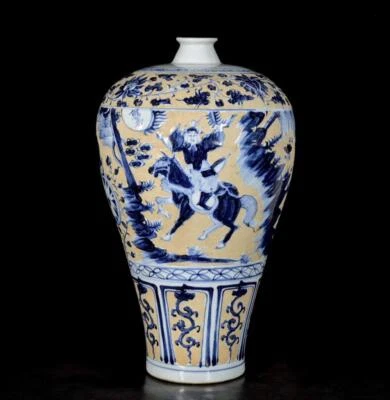44CM Old Chinese Blue and White Vase W/figure N3276