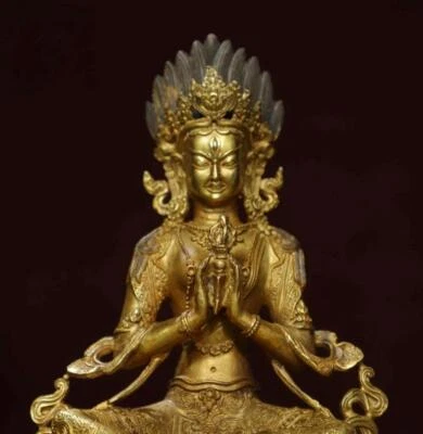 22CM Old Chinese Bronze Statue w/ Buddha N2917