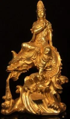 34CM Old Chinese Bronze Gilding Statue Buddha CK574