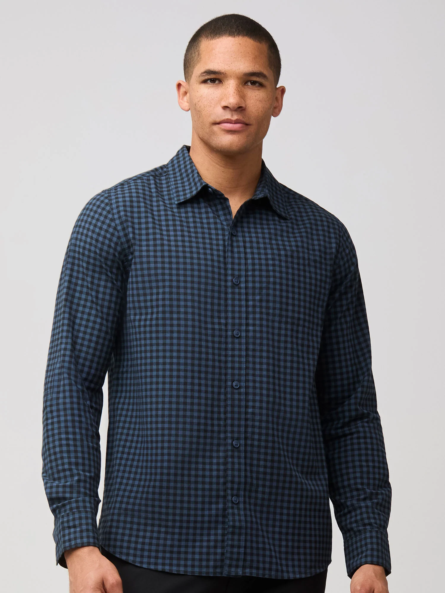 Black + Navy Gingham Long Sleeve Button Up