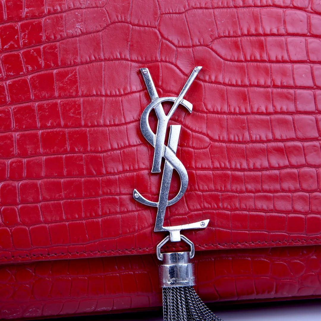 Kate Tassel Satchel Medium Croc Embossed 354119 Red