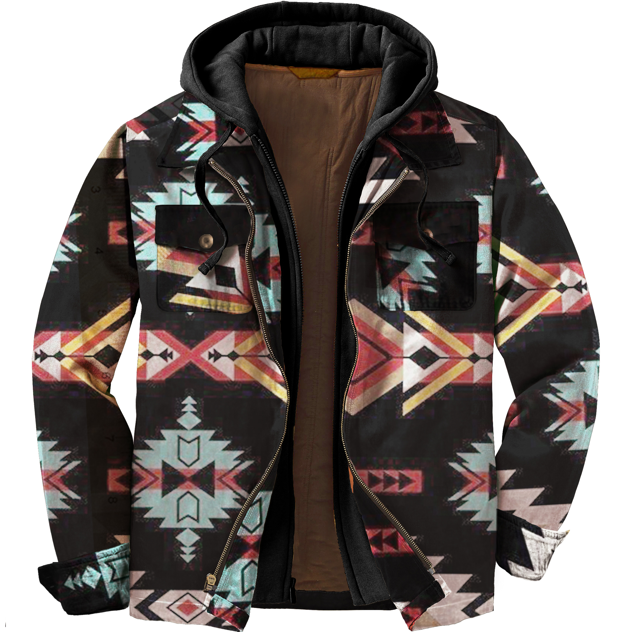 Men's Tribal Western Print Casual Hooded Jacket