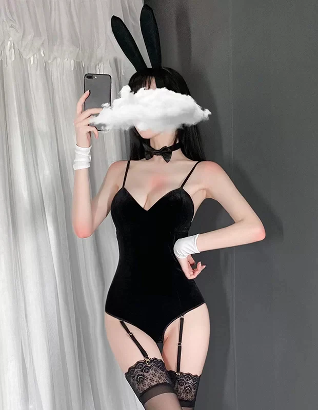Bunny Girl Costume Cosplay Lingerie Bodysuit Set Black