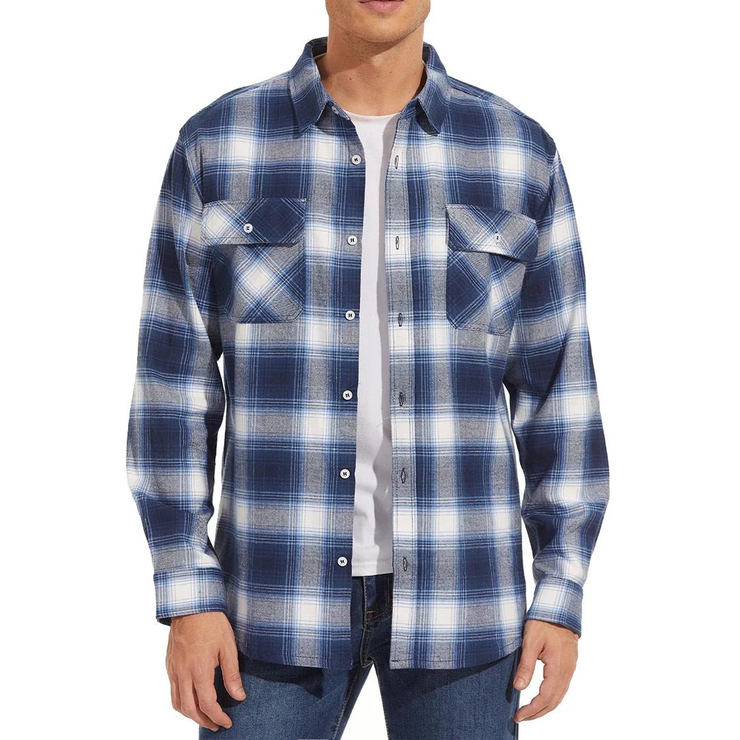 Men's Cotton Flannel Shirt Plaid Button Down Lightweight Jacket