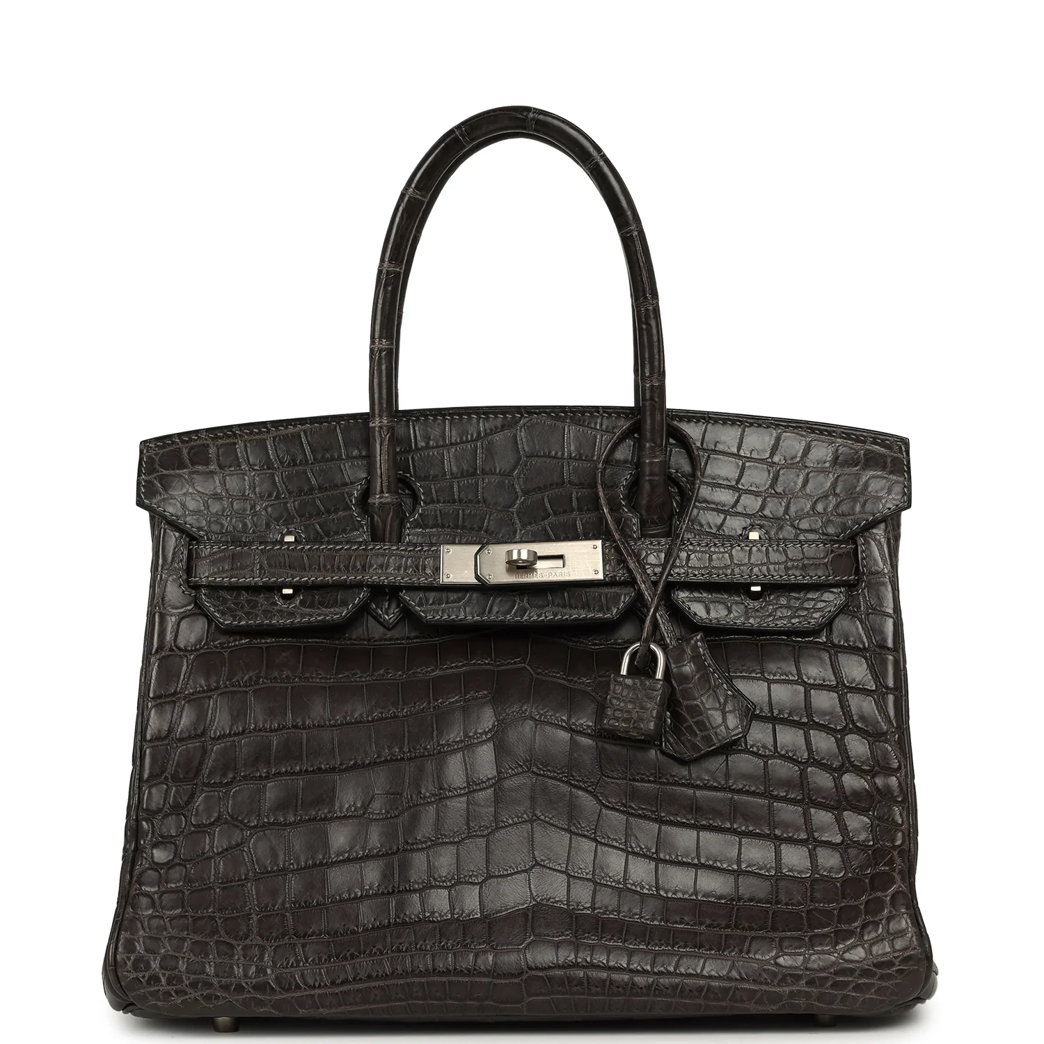 Vintage Hermes Travel Birkin 30 Graphite Matte Niloticus Crocodile Brushed Palladium Hardware