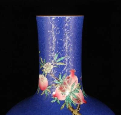 42CM Qianlong Signed Old Chinese Colour Enamel Vase W/flower N1426