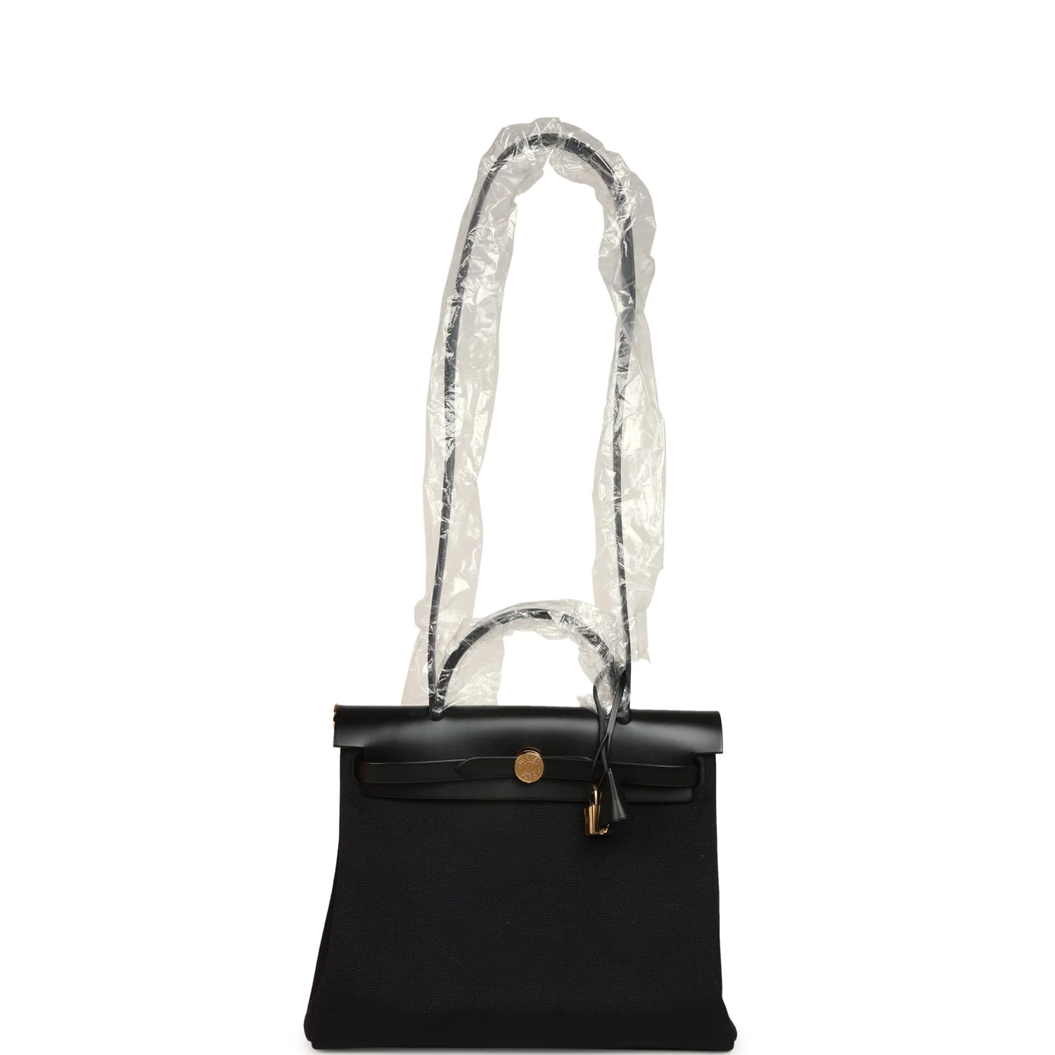 Hermes Herbag Zip 31 PM Black Toile Militaire Canvas, Vache Hunter Gold Hardware
