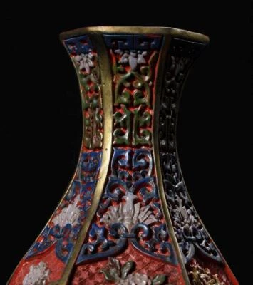 Pair Qianlong Signed Old Chinese Lacquer Vase W/flower N3525