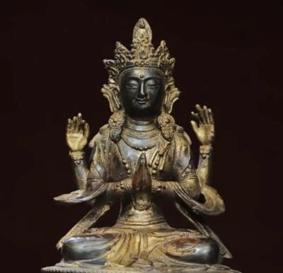 25CM Old Chinese Bronze Statue w/ Buddha N2904