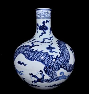 42CM Xuande Signed  Old Chinese Blue and White Vase Pot W/ dragon N90