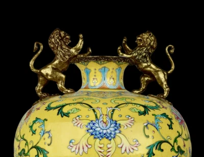 48CM Qianlong Signed Old Chinese Famille Rose Vase w/flower N4032