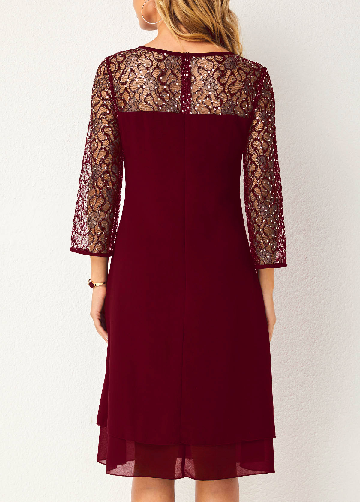 Layered Hem Lace Stitching Round Neck Dress