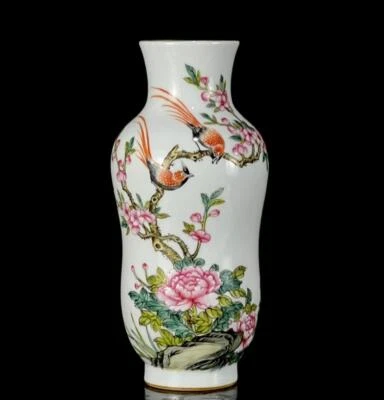 Yongzheng Signed Pair Old Chinese Famille Rose Vase W/bird CK661