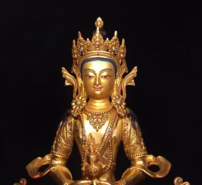 32CM Old Chinese Bronze Gilding Statue Buddha CK216