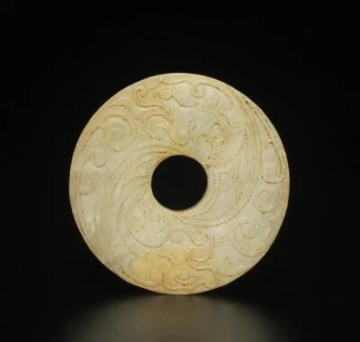 47G Chinese Carved Nephrite Jade Pendant Bi Statue w/pattern