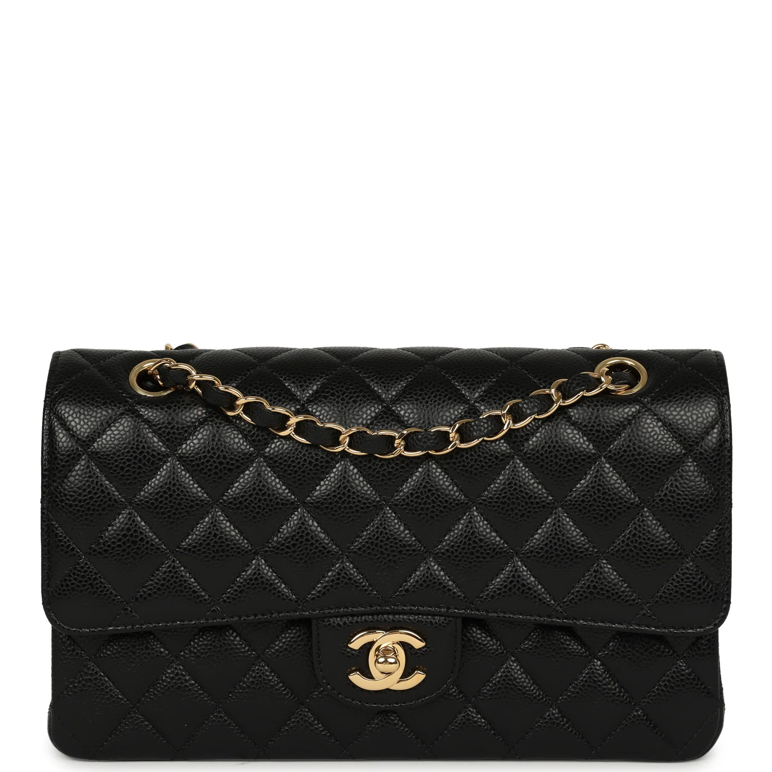 CHANEL Medium Classic Double Flap Bag Black Caviar Gold Hardware