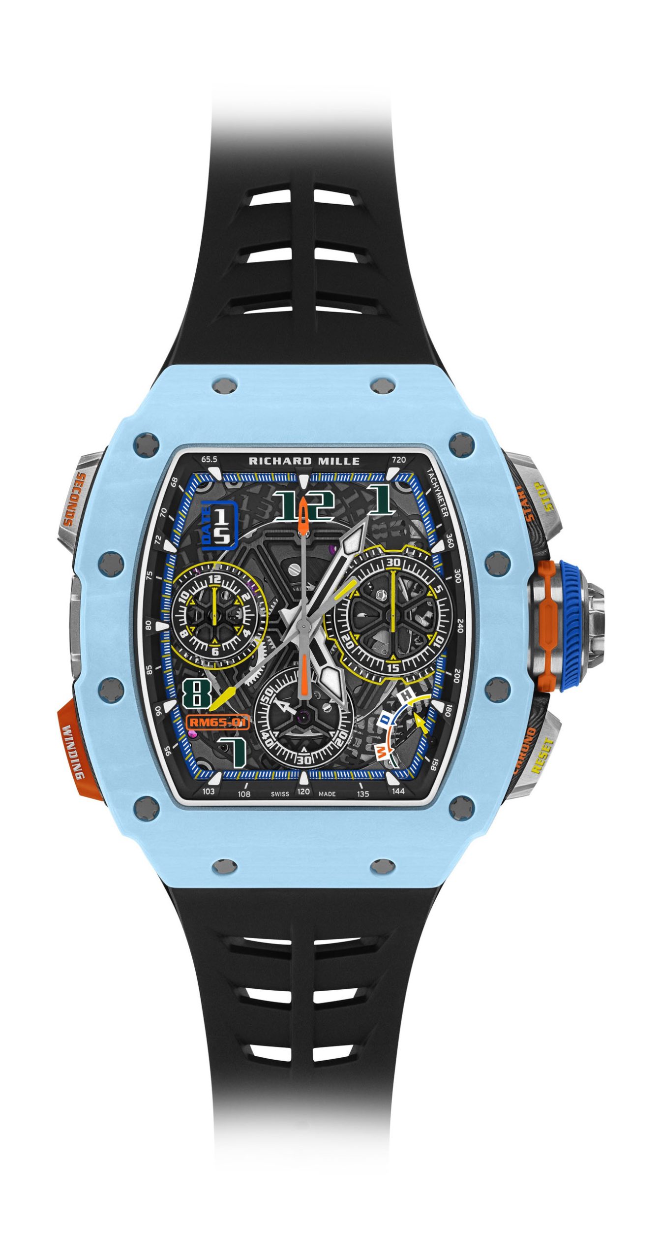 【7A Quality】Superclone Richard Mille 65-01 Automatic Split-Seconds Chronograph Pastek Blue Quartz TPT®