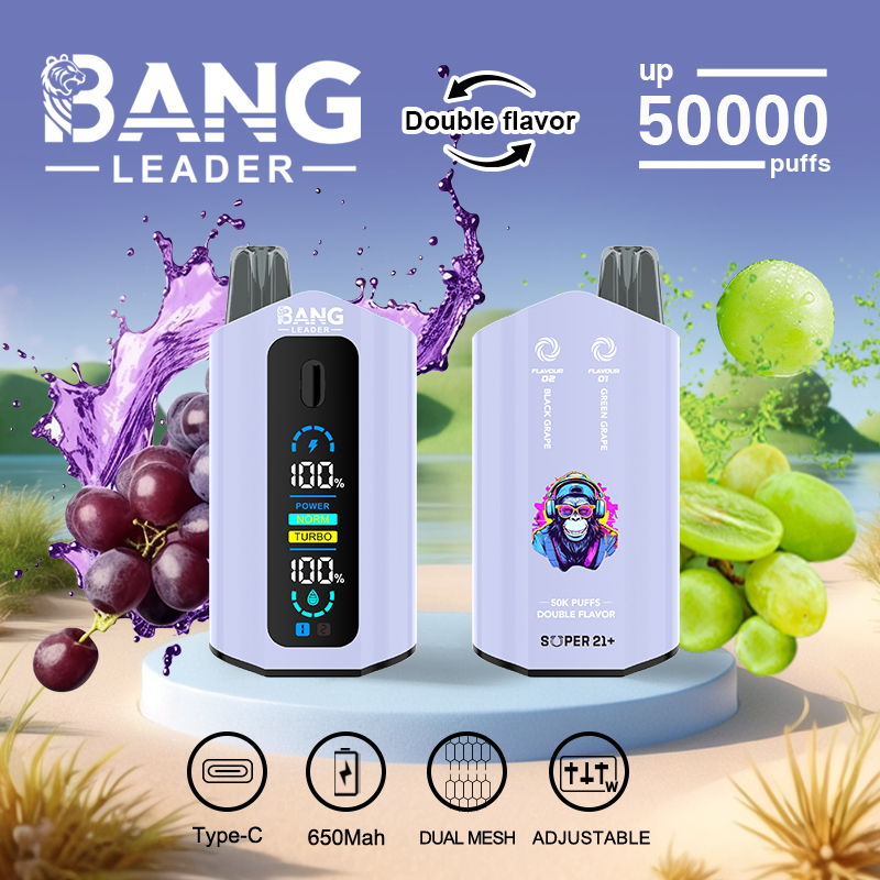 [Minimum order of two]Bang Leader 50K Puffs 2-in-1 Prefilled Vape | Dual Flavor, Adjustable Wattage,  Rechargeable